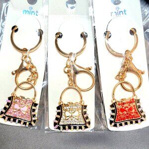 3 Mint Sparkling Rhinestone Purse w/ Bow, Bag/Keychain Charms ~ NWOT